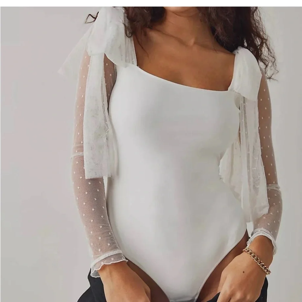 Free People Tongue Tied Bodysuit Chiffon Sheer Sleeves NWT Size XS